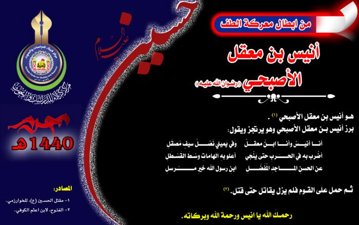 من ابطال معركة الطفّ الخالدة أنيس بن معقل الأصبحي (رضوان الله تعالى عليه)