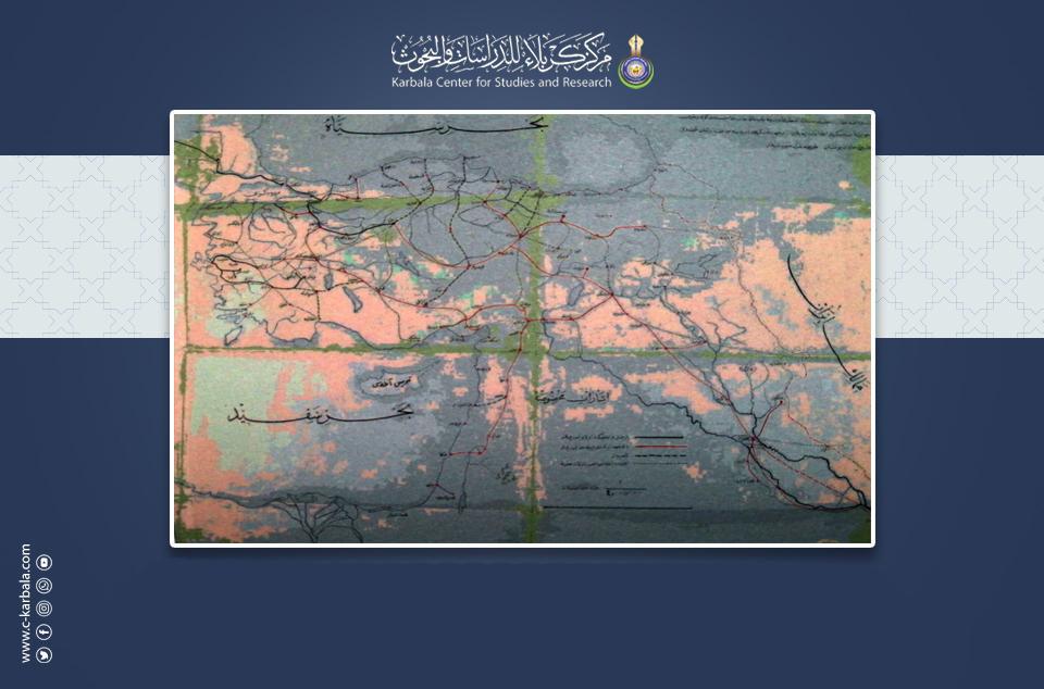 مشروع للسكة الحديد ضمن خريطة نادرة ينشرها مركز كربلاء للدراسات والبحوث