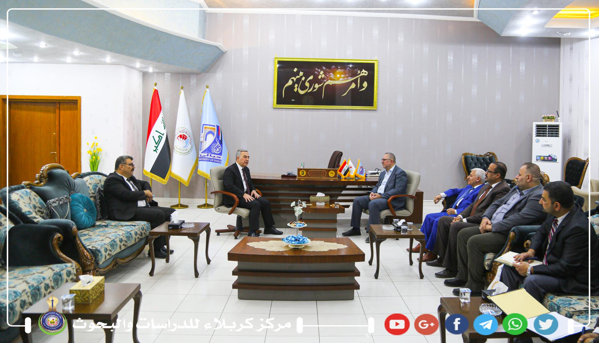 رئاسة جامعة ديالى تستقبل وفد مركز كربلاء للدراسات والبحوث